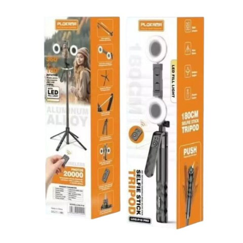 Live-P10 Selfie Stick Tripod With LED Fill light And Bluetooth Remote