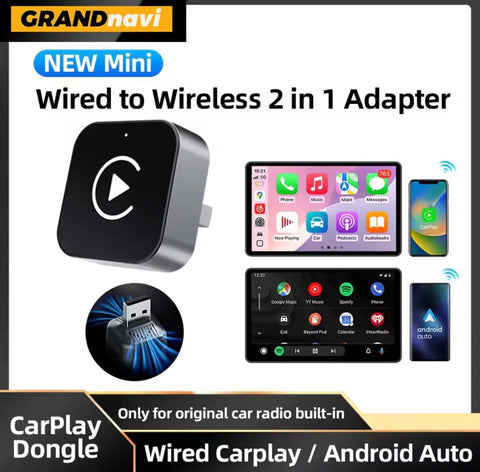 2IN1 Wireless CarPlay Android Auto USB Adapter Dongle Smart Mini Box Plug Play